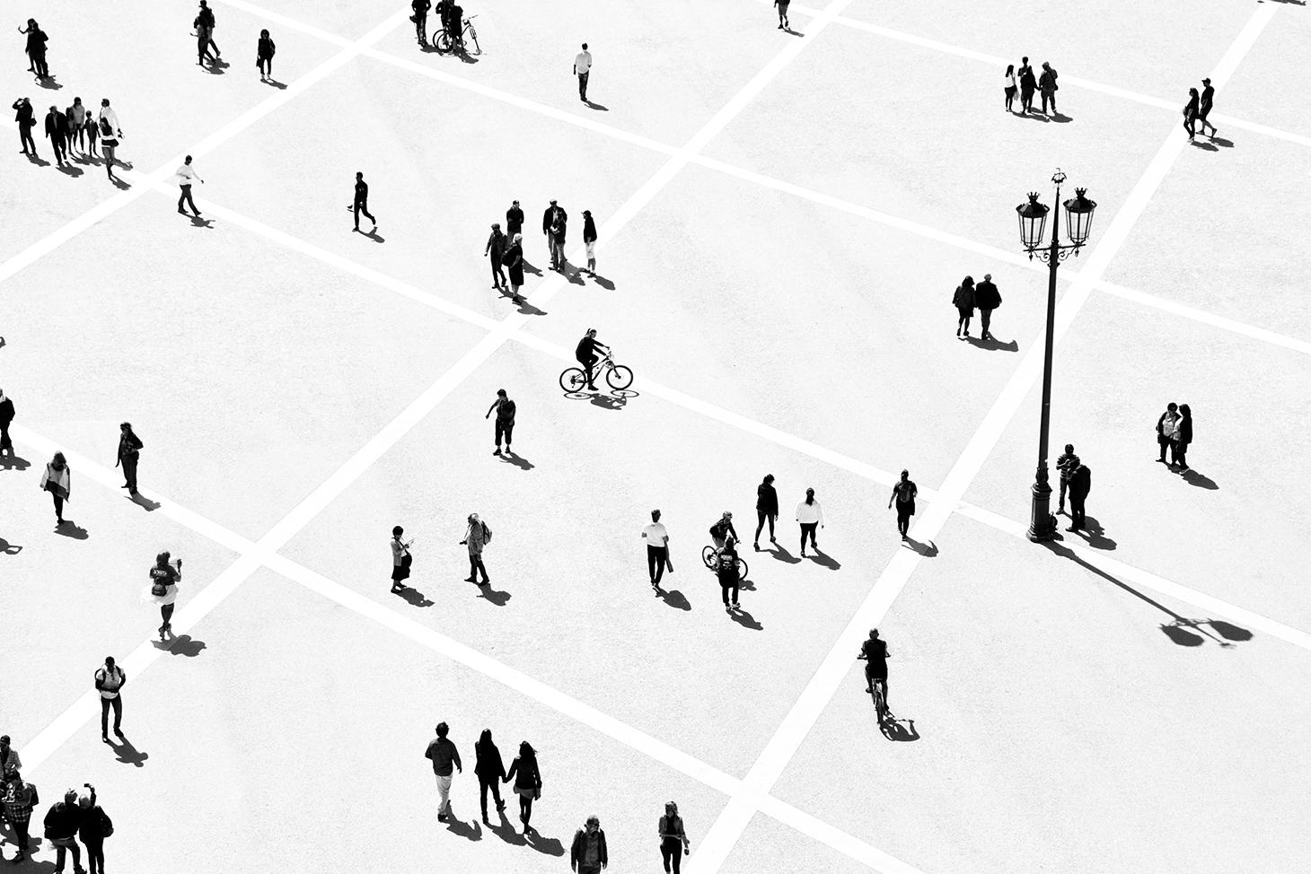 Aerial people in square