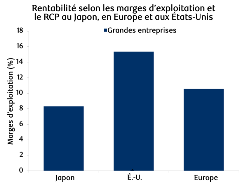 Figure 12 : Comparaison des marges d’exploitation des grandes sociétés au Japon, en Europe et aux États-Unis